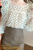 Women's Clothing Square Collar Polka Dot Printing Chiffon Blouses for Women Summer Autumn 2023 Chic Korean Top Ruffles
