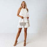 Summer New Pleated Neck Dress INS Fashion Leisure Back Branch Multi-Layer Dress-Outfit