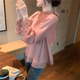 Fongt Lantern Bubble Sleeve Chiffon Shirt 2025 Women's Sweet Bow Shirt Fairy Blouse