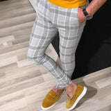 Fongt New Men's Casual Dating Men's Lattice Solid Nine-Point