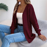 Fongt And Winter Pure Color Hollow Lantern Long-Sleeved Sleeve Sweater Long Coat Women's Clothing