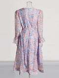 Fashion Temperament Dress Women 2025 New Long-Sleeved Dress V-Neck Print High-End Long Dress