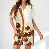 Fongt Spring And Summer Pajamas Bubble Tea Pajamas Milk Tea Printing Women's Milk Silk Short Sleeve Pajamas-Outfit