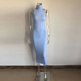 Vestidos De Verano 2021 Summer Blue Evening Maxi Long Dress Turtleneck Bodycon Outfits Woman Backless Party