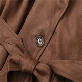 Fongt And Winter Women's Retro Loose Long-Sleeved Belt Double Buckle Wind Coat