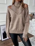 Fongt And Winter Women's Knitted Shoulder Half-High-Neck Solid Color Thread Temperament Casual Sweater