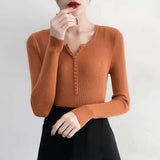 Women's Autumn And Winter Knitted Sweater With 2023 New High-End V Tie Bottom Slim White Long-Sleeved Blouse-Outfit