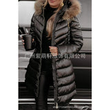 Fongt Thick Hooded Cotton Clothes Women's Long-Haired Collar Fashion Cotton Jacket Winter Cotton Clothes Women