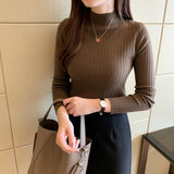Fongt And Autumn New Knitted Bottom Shirt Women Semi-High-Collar Solid Color Inside And Outside Wearing A Long-Sleeved Sweater In The