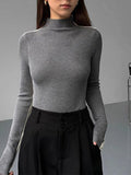 Fashion Knitted Sweater Autumn Woman Half High Collar Long Sleeve Pullover Casual Simple Basic Jumper Female Sweaters-Outfit