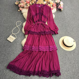 Net Color Chiffon Long-Sleeved Cake Skirt-Outfit