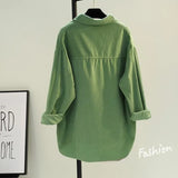 Mid-length Corduroy Shirts Women Autumn Casual Solid Simple All-match Cozy Loose Korean Style College Office Ladies