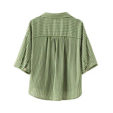 Fongt Women's 2025 Summer New Linen-Blend Striped Shirt Wide-Legged Trousers Set