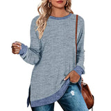 / Winter 2023 New Round Collar Color Open Fork Top Loose Head T-Shirt And Long Sleeves-Outfit