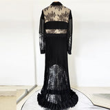 Fongt Spring And Summer New Star Fashion Lace Splicing 100-Folded Dress And Floor Long Dress
