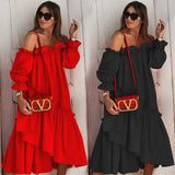 Fongt Spot 2024 Women's Autumn New Loose Casual Solid Color Irregular Long-Sleeved Dress-Outfit