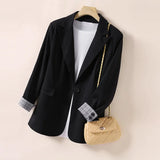 Fongt Autumn New Long Sleeve Large Size Black Small Suit Foreign Style Slim Suit Small Coat Female Tooling-Outfit