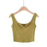 New Summer Small V-Collar Breathable Comfortable Sports Vest Women's Solid Color Slim Short Sleeveless Blouse-Outfit