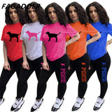 Letter Print Short Sleeves Tshirt Tops + Pants Casual Two Piece Set Summer Women Tracksuits Sport 2pcs Outfits
