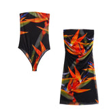 Summer Printed Silk Mesh Jumpsuit Printed Silk Mesh Half Skirt Suit-Outfit