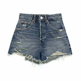 Spring Style High-Waisted Denim Shorts Decorated With Holes 2569073-Outfit