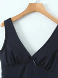 Navy Blue V-neck Mini Dress-Outfit