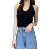 Fongt Club Bundy Sling Female Summer New Solid Color Hanging Neck Vest Hottie Style Sexy Short V Sleeveless