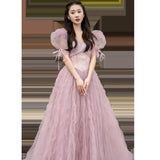 Pink Evening Dress Women's 2025 New Light Luxury Small Adult Lisson Princess Dress Bubble