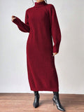 Fongt Women's Sweater Skirt Fashion Jacket High-Necked Long-Sleeved Knitted Skirt Solid-Colored Inside Skirt