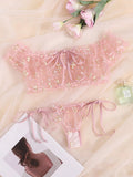 Pink Mesh Off-shoulder Lingerie Set-Outfit