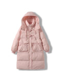 Korean Sweet Bamboo Buckle Down Jacket Female Long 2024 Winter New Hat Over The Knee Thick Warm Coat-Outfit