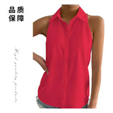 New Spring Satin Sleeveless Shirt Leisure Solid Color Summer Shirt Blouse-Outfit