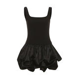 Fongt Autumn And Winter Women's New Pure Color Temperament Sexy Square Collar Taut Puffed Skirt Sleeveless Dress Women
