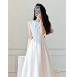 Commute Hepburn Wind White Temperament Vest Dress Waist Cold Wind Dress Show Thin Sling Dress Woman-Outfit