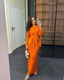 Fongt Autumn New Women's Pure Color Temperament With A Stylish Dress Two-Set