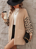 Fongt Spring And Autumn Leopard Prints Knitted Cardigan Women Fashion Lazy Loose Sweater Women