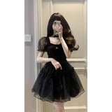 Fongt French First Love High-End Temperament Waist Dress Women Bubble Sleeve Mesh Splicing Puffy Princess
