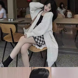 Wind Thick Line Knit Coat Female Autumn Winter New Style Versatile Loose Medium Long Sweater Cardigan Jacket Tide-Outfit
