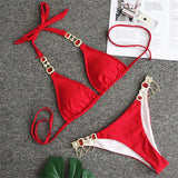 Fongt 2023 New Sport Bikini Sexy Crystal Diamond Bandage Red Split Female