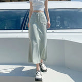 Fongt 2024 New Vintage High-Waisted Denim Skirt Female Medium Long A-Line Hip Fishtail Skirt-Outfit
