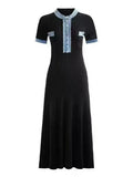 Fongt Escuse Side Spliced Round Collar Metal Buckle Knit Dress Women's Elastic Tights On The Ass
