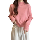 Turtleneck White Sweater Female Autumn Winter With Bottom Shirt 2023 New Small Short Knit Sweater Top-Outfit