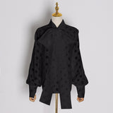 Casual Ruched Women's Blouses Bow Collar Lantern Long Sleeve Lace Up Shirts For Female Fashion 2022