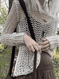 Crochet Hollow Long Sleeve Knit Top-Outfit