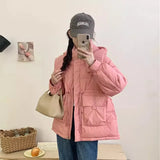 Half-Round Button Short Down Jacket Female 2024 Winter New Hat Add Thick Waist Show Thin Overalls Warm Coat-Outfit