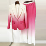 Fongt New Fashion Temperament Gradient Color Repair Suit Horn Trouser Set Two Sets