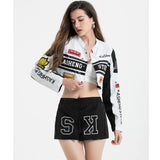 Bomber Woman Varsity jacket Vintage Long Sleeves Race Car Jacket Detachable Hem Coat 2022 Summer American Baseball