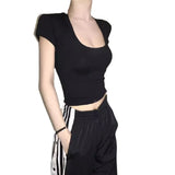 Fongt Solid Color Slim Sexy Female Short Sleeve U Collar T Shirt Basic Korean Version Short Jacket Ebay-Outfit