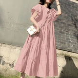 Summer Sundress Vintage Short Puff Sleeve Dress ZANZEA Fashion Party Long Vestidos Solid Kaftan Dresses Baggy Robe