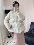 Mink Hair Short Style Down Jacket Female 2024 Winter Fashion Standing Collar Splicing Chinese Style Small Chinese Style White Duck Down Coat-Outfit